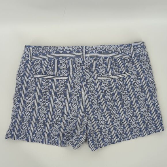 Ann Taylor LOFT Blue White Geometric Floral Embroidered Riviera Cotton Shorts 12 - Picture 6 of 11